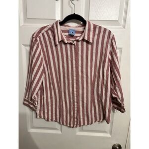 Duck Head Jeans Co. Women's L Button Up Shirt Pink White Cottagecore Lace Stripe